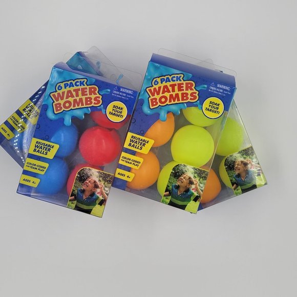 Water Bombs ( 4 ) 6 Pack Red and Blue/ Yellow and Orange Reusable Water Bombs!!. - Picture 1 of 7